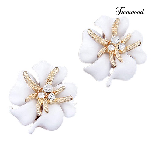 Twowood Wanita Elegan Bunga Bintang Laut Pesona Berlian Imitasi Ear Studs Fashion Anting Hadiah