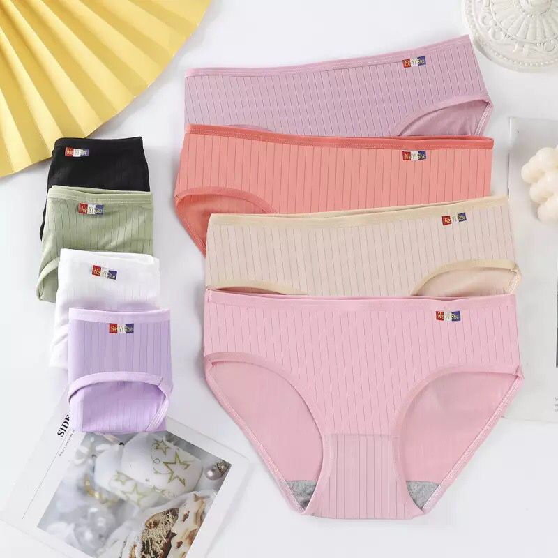 Celana Dalam Wanita Bergaris Anti Nyeplak CD Wanita Adem Seamless Import Warna Pastel 8205399