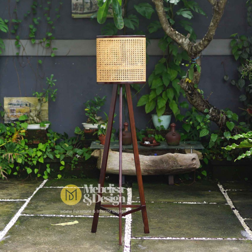 Standing Lamp Kap Lampu Minimalis Anyaman Rotan Jati