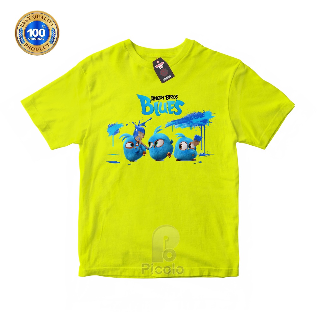 (FREE NAMA) BAJU KAOS ATASAN ANAK MOTIF ANGRY BIRDS BLUES UNISEX Bahan COTTUN