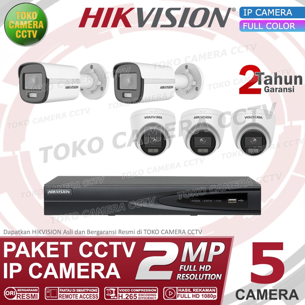 PAKET CCTV IP CAMERA HIKVISION COLORVU 2MP 8 CHANNEL 5 KAMERA