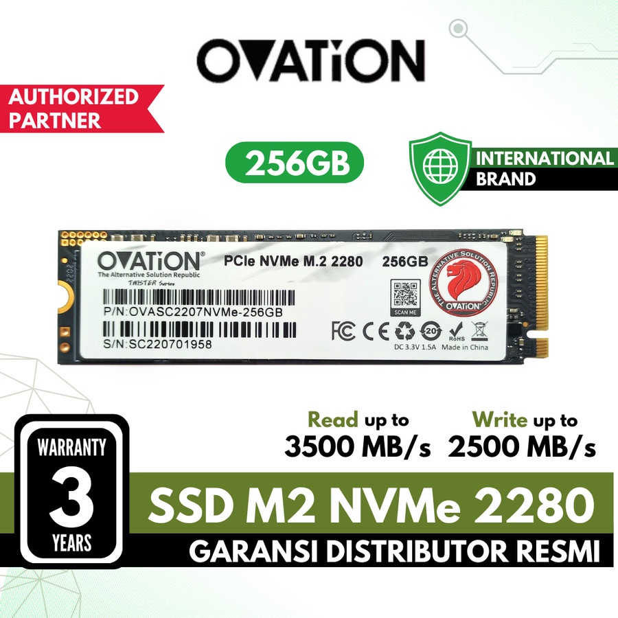 OVATION SSD NVME M.2 512GB / 1TB / 256GB SSD M 2 NVME PCIe 2280 Internal SSD Garansi Resmi 3thn