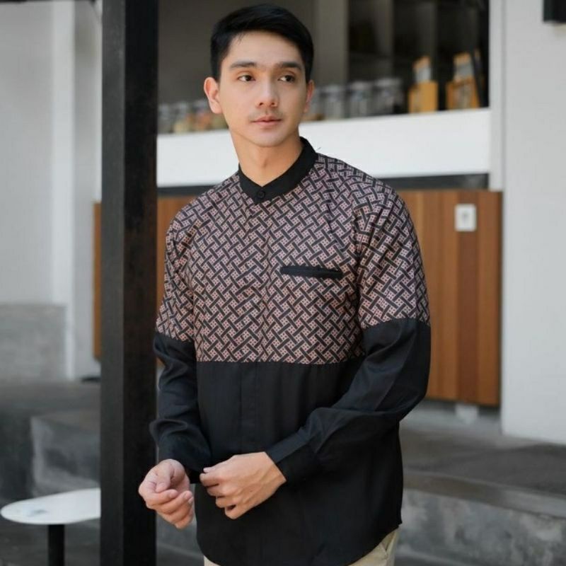 ( TERBARU ) Baju Koko Kurta Dewasa Lengan Panjang Pria Muslim Terbaru Kombinasi Batik