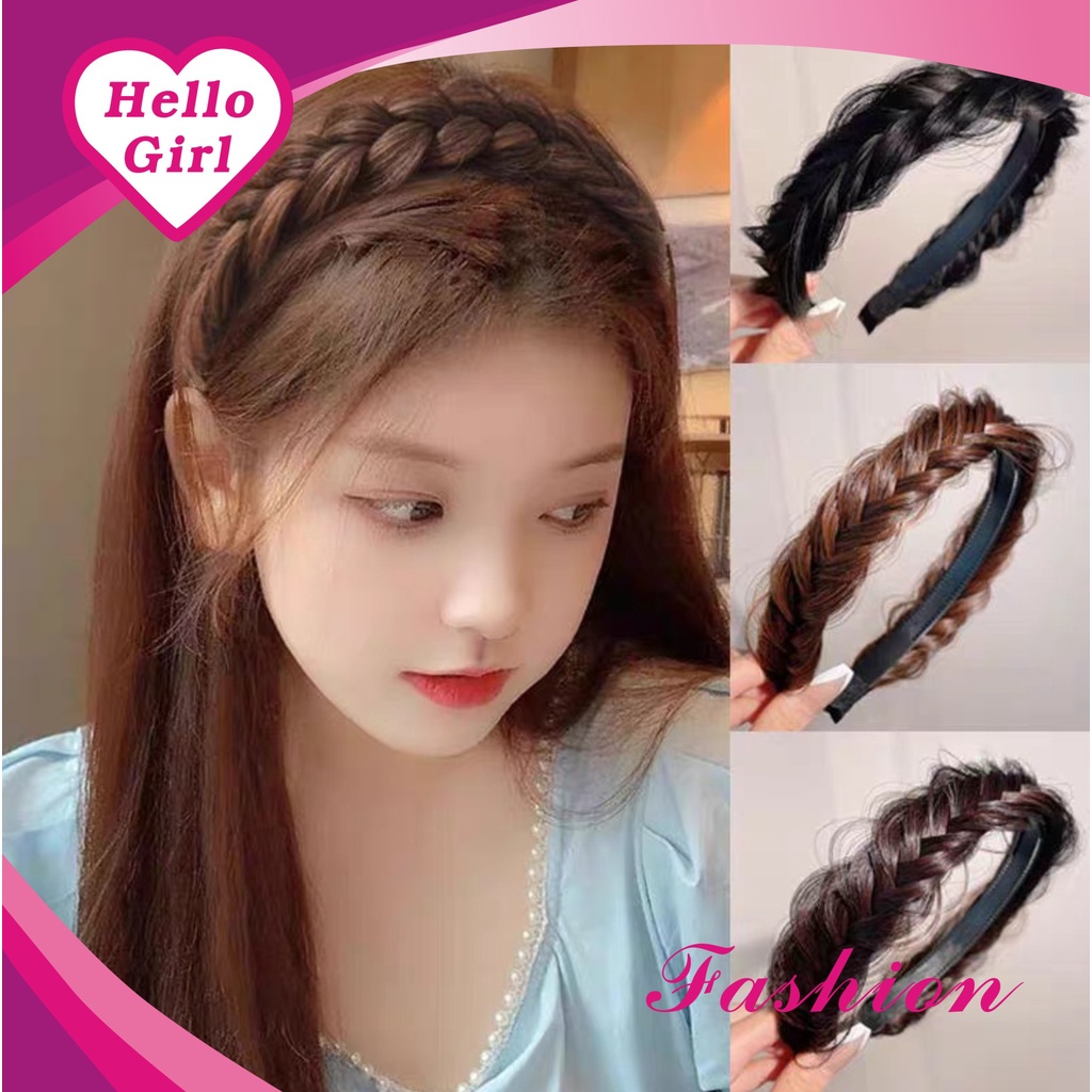 (Hello Girl)B59 Bando Wanita Terbaru Gaya Korea SImulasi Twist Braid Wig Kepala Buatan Import