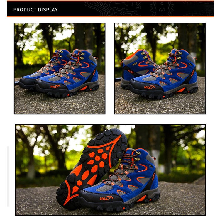 Sepatu Gunung Hiking Snta 489 Blue Orange Semi Waterproof Boot Mendaki