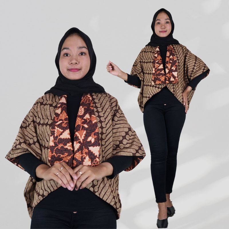 Bolero Batik Sogan Model Kelelawar Motif Bolak Balik - Naira Batik