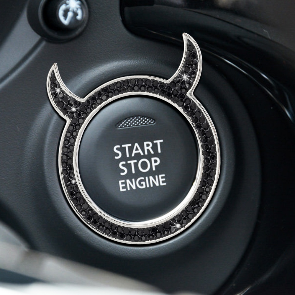 Steering Wheel Trim Lingkaran Stiker Interior Mobil Car Rhinestone Ring Emblem Stiker Tombol Auto Start Tombol Satu Tombol Start Button Cover Sticky Little Devil Bling Hias Ring