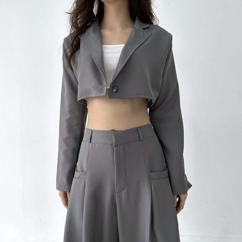 RONA CROP BLAZER - Atasan Crop Outer Blazer Wanita Luaran Top Murah Tali Baju Lengan Tangan Panjang Vest Rompi Posha