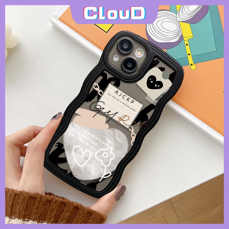 IPHONE Cinta Hati Ins Graffiti Wavy Edge Phone Case Kompatibel Untuk Iphone11 12 14 13 Pro Max XR 7-8 6s 14 6 Plus X XS Max SE 2020 Flower Comme des Garcons Lembut Tpu Penutup Belakang