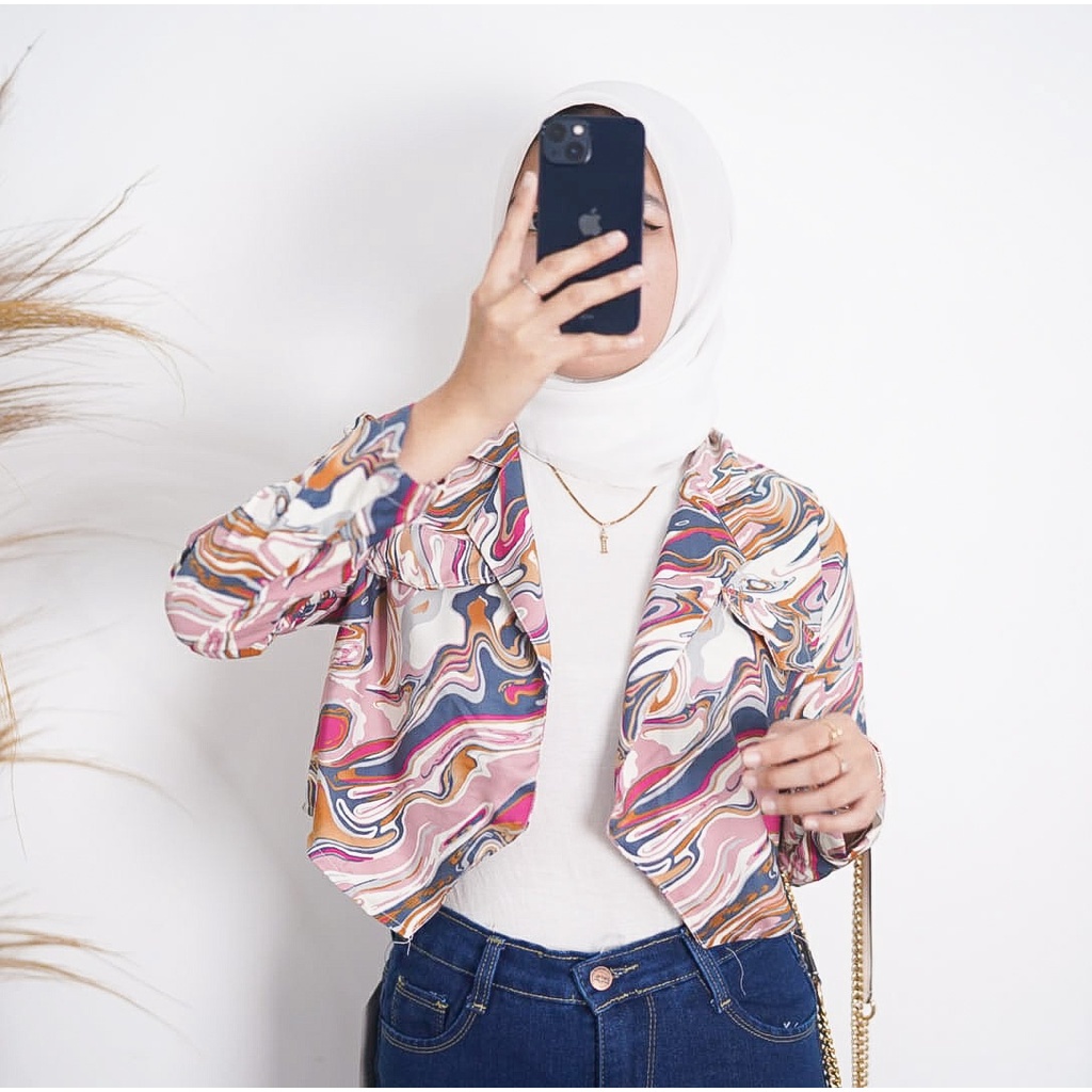 BEFAST - ZFS OOTD BLAZER CINDY / MARBLE PINK CUTE BLAZER / Fashion Wanita Modis / Pakaian Casual Wanita Trendy / Blazer Crop Motit Marble / Outfit Wanita Hangout / Blazer Crop Model Terbaru