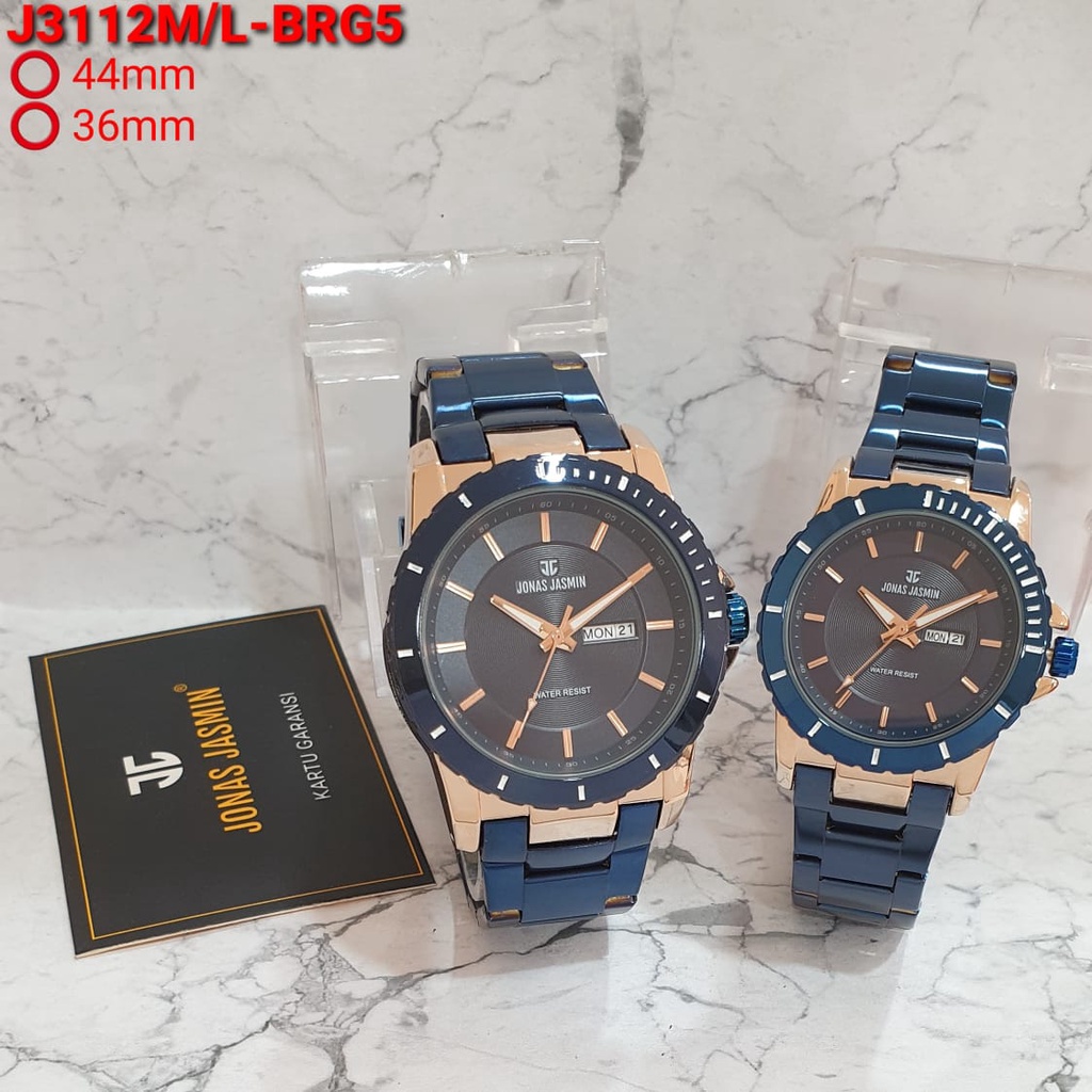 Jam Tangan Couple Fashion Jonas Jasmin E42304T Tali Rantai Tanggal Hari Aktif Free Box &amp; Baterai Cadangan