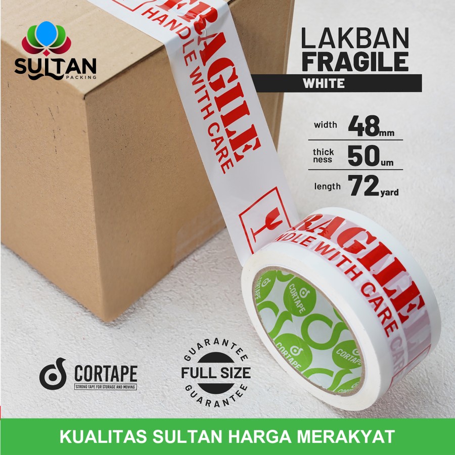 

Lakban Fragile White 48mm x 72yard Satuan Plakban Isolasi Solatip