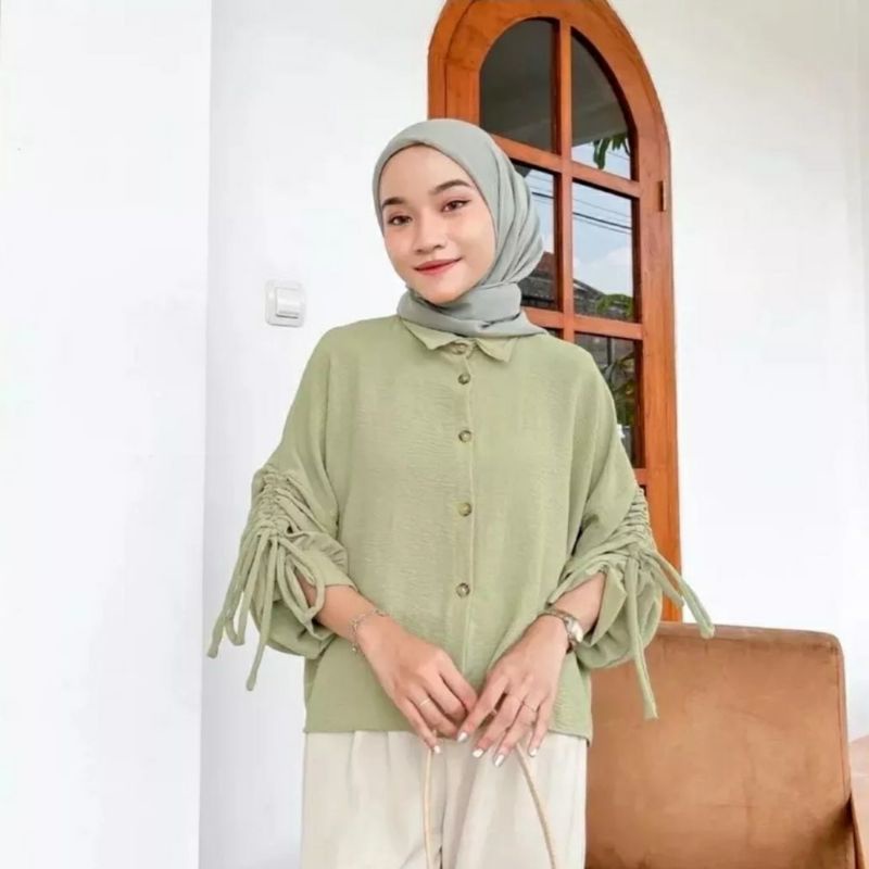Blouse lengan serut wanita kekinian Atasan serut crop top wanita cewek atasan kekinian viral oversiz