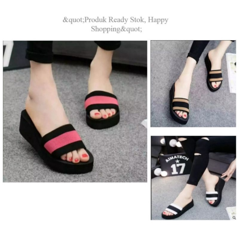 Sandal Wedges Wanita Slop Simple Terbaru Sendal Wanita Kekinian