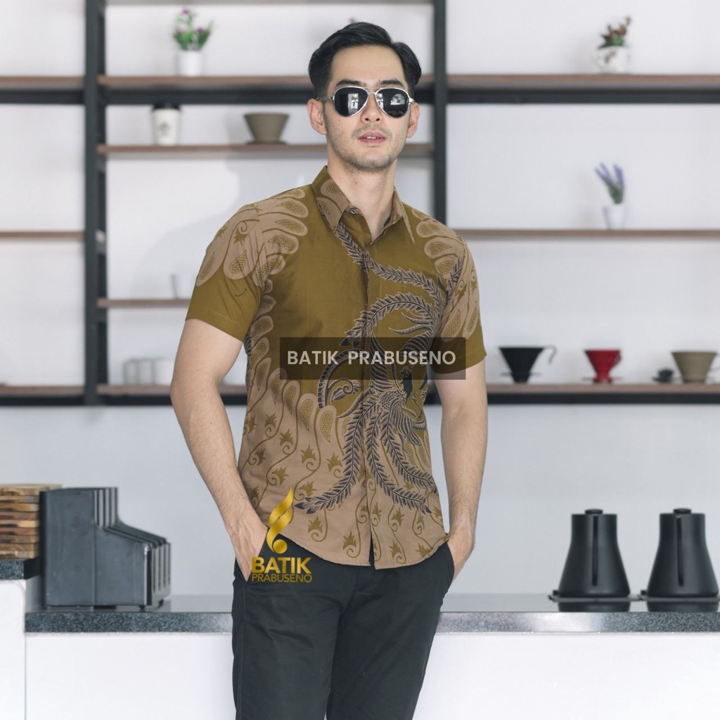 Wirosabrang Batik PRABUSENO Original 100% Katun Asli Pria Lengan Pendek Printing Kemeja Formal Kanto