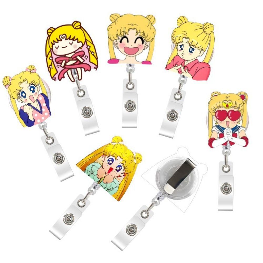 Mxbeauty Ditarik Lencana Gulungan Klip Sailor Moon Kartun Aksesoris Kantor Pasokan Sekolah Dokter Perawat Lanyard Lencana Dada Saku Klip