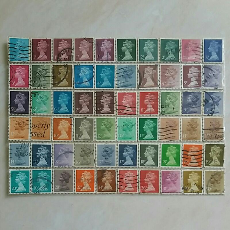 

Terlaris ✨ - (AB) Perangko Inggris Britania Raya Seri Queen Elizabeth II Tahun 1970an Set 60 pcs Used3.1.23