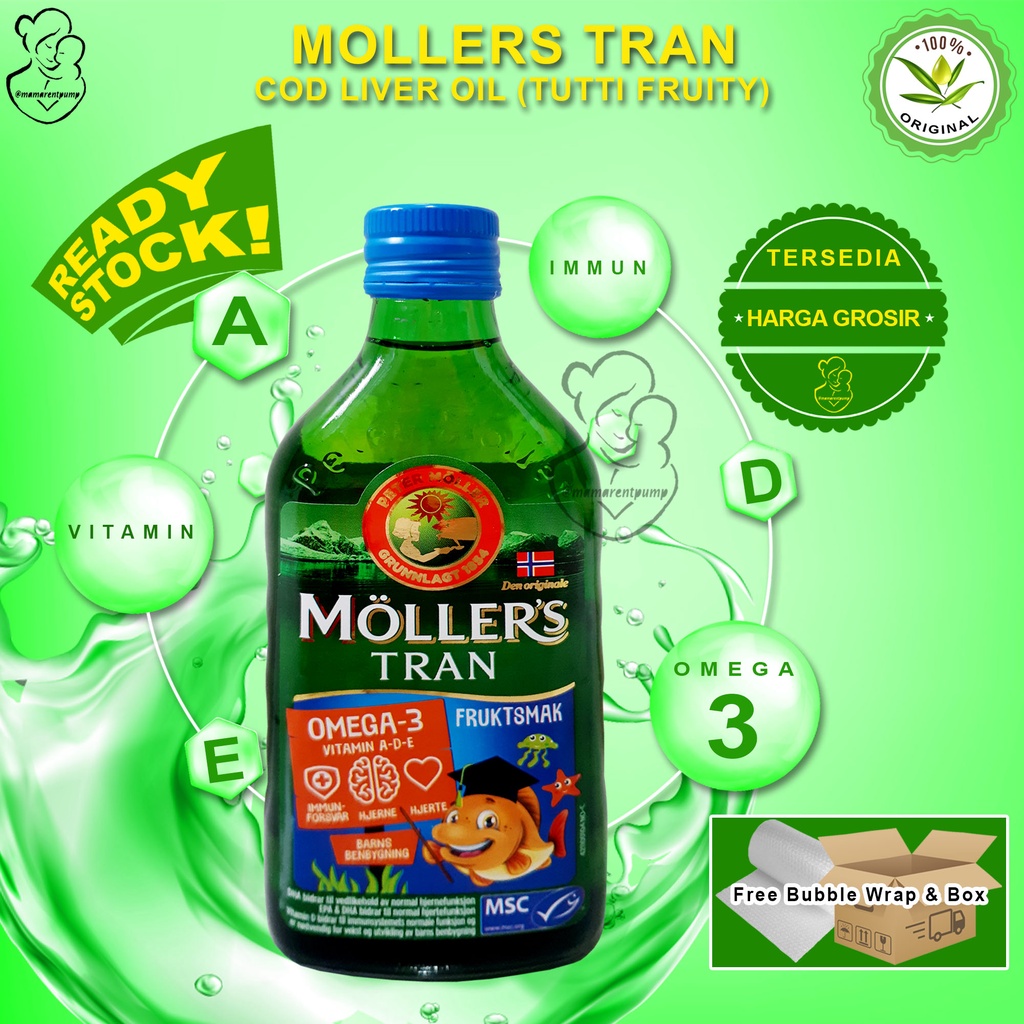 Mollers tran cod liver fish oil minyak ikan moller moller's trans anak baby apple tutti fruity lemon Pharma baby