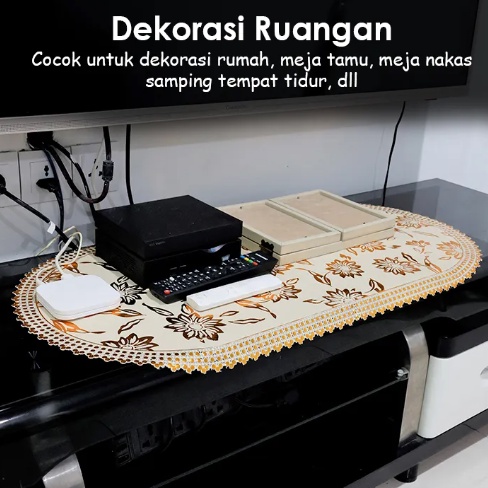 Taplak Meja Tamu PVC Import Plastik Gold Table Mat Murah Ukuran 40x80cm