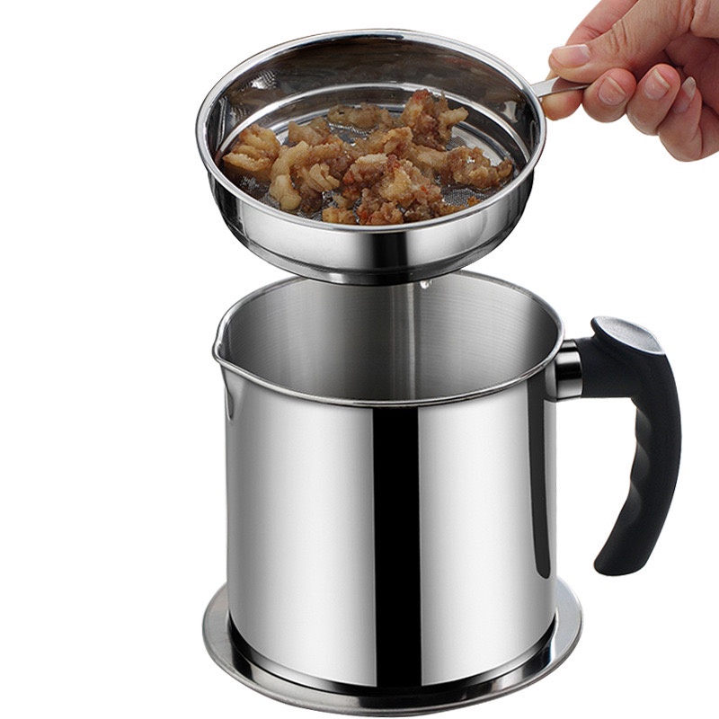 [EIKE] Oil Pot Tempat Saringan Minyak Goreng 1300ML / Gelas Saringan Minyak Stainless Steel 1.3 Liter