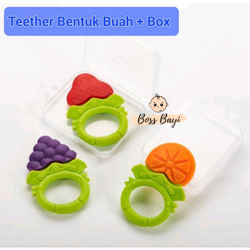 BOSS BAYI - Silicone Fruit Teether Ring with Box / Gigitan Bentuk Buah dengan Wadah Penyimpan