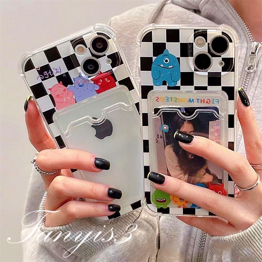 Realme C53 C55 10 C35 C33 C31 C30 C30s C25Y C21Y C25 C25s C12 C21 C20 C20A C11 8i 8Pro C15 5 5i 5s 6i C3 Narzo 50i Narzo 50i 50A Grid Little Monsters Card Holder Casing Ponsel TPU Bening Soft Cover