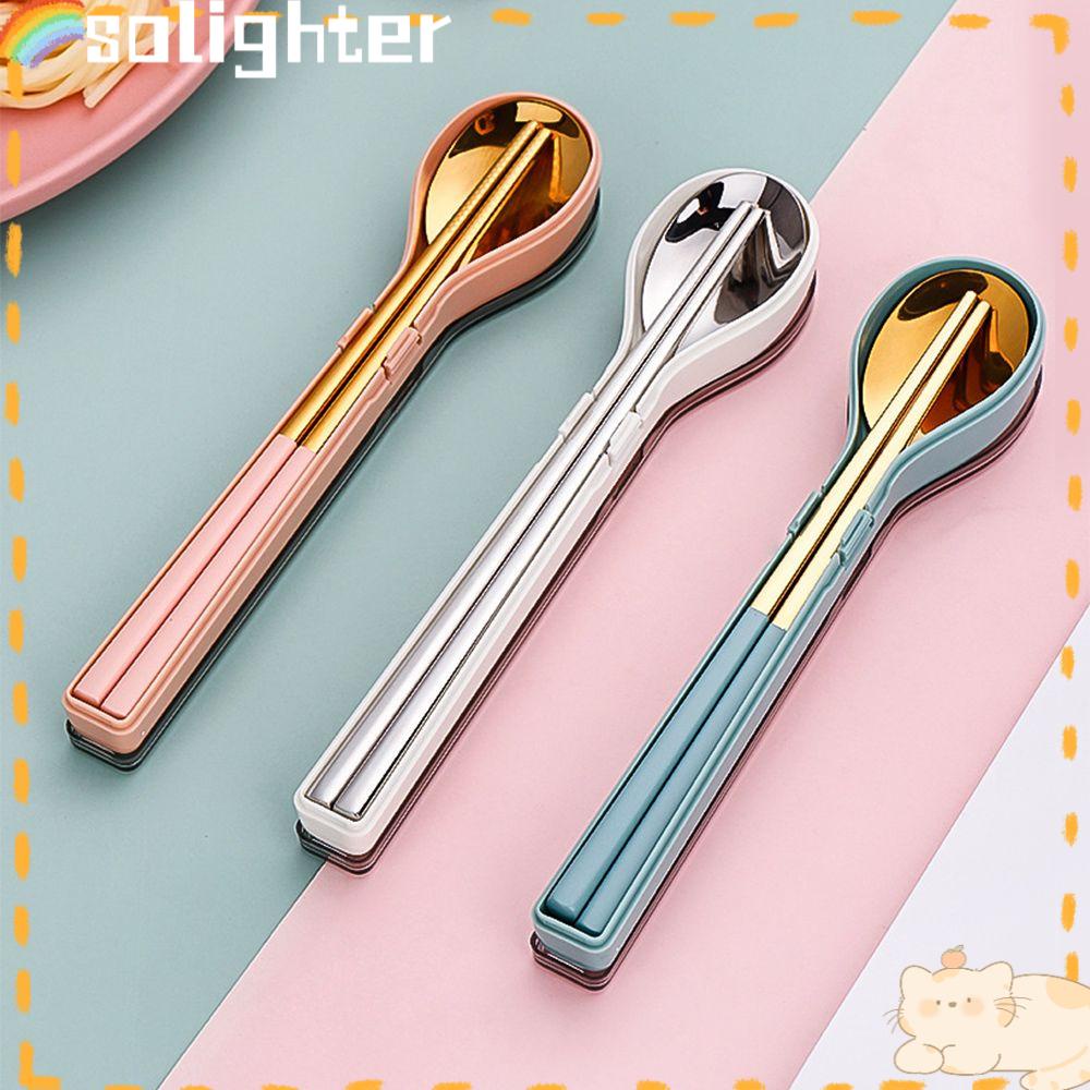 Solighter Cutlery Set Peralatan Makan Luar Ruangan Siswa Travel Set Sendok Dan Sumpit