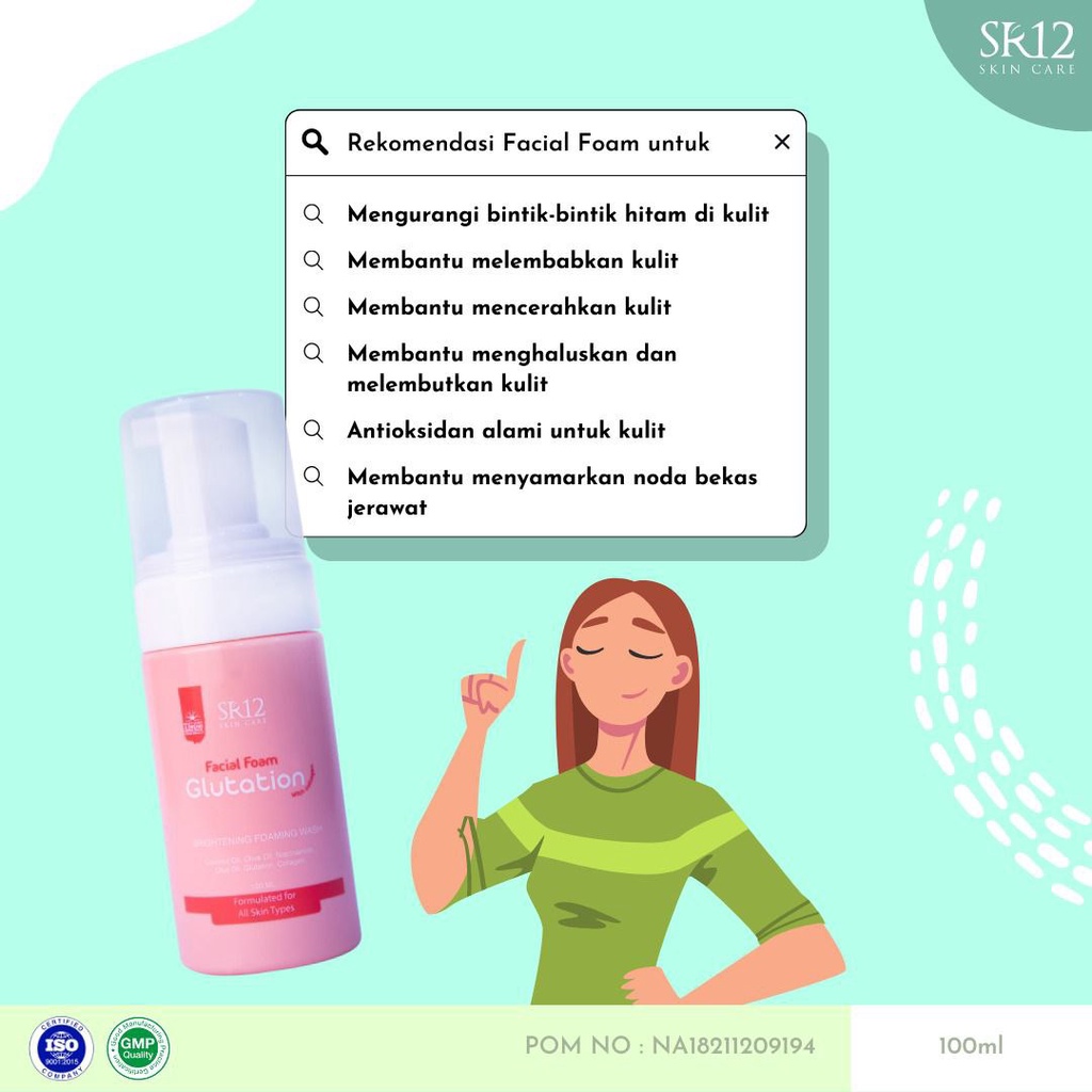 Sabun Wajah Glowing Cleansing Foam / Facial Foam SR12 Glutation With Collagen / Sabun Muka Collagen Pemutih Pencerah Wajah Semua Jenis Kulit 100ml