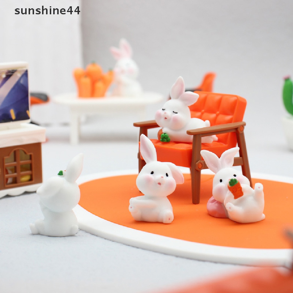 Sunshine Patung Lucu Miniatur Kartun Hewan Kelinci Ornamen Resin Lanskap Mikro Aksesoris Meja Untuk Dekorasi Rumah Hadiah Anak.