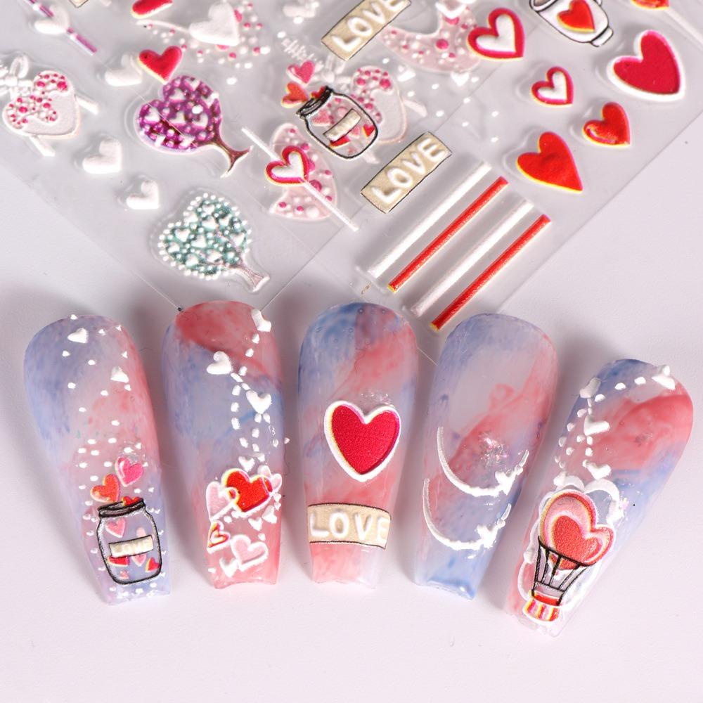 Mxbeauty Stiker Kuku Hati Sweet Valentine Day Nail Art Love Heart 5D Relief Nail Art Dekorasi