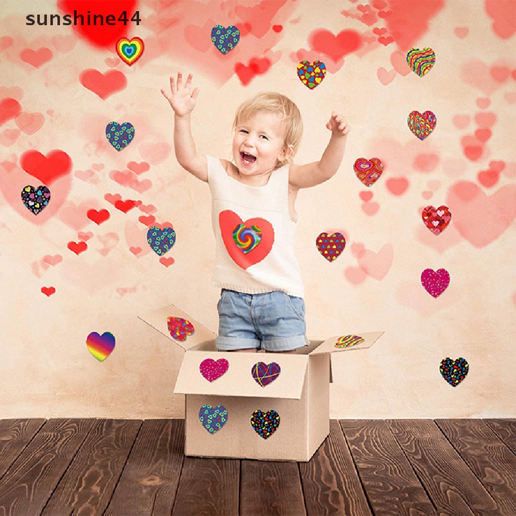 Sunshine 500Pcs/Roll Stiker Label Cinta Berbentuk Hati Scrapbooking Stiker Perekat Untuk Hari Valene Pernikahan Dekorasi Alat Tulis Stiker Kemasan Segel Label Stiker.