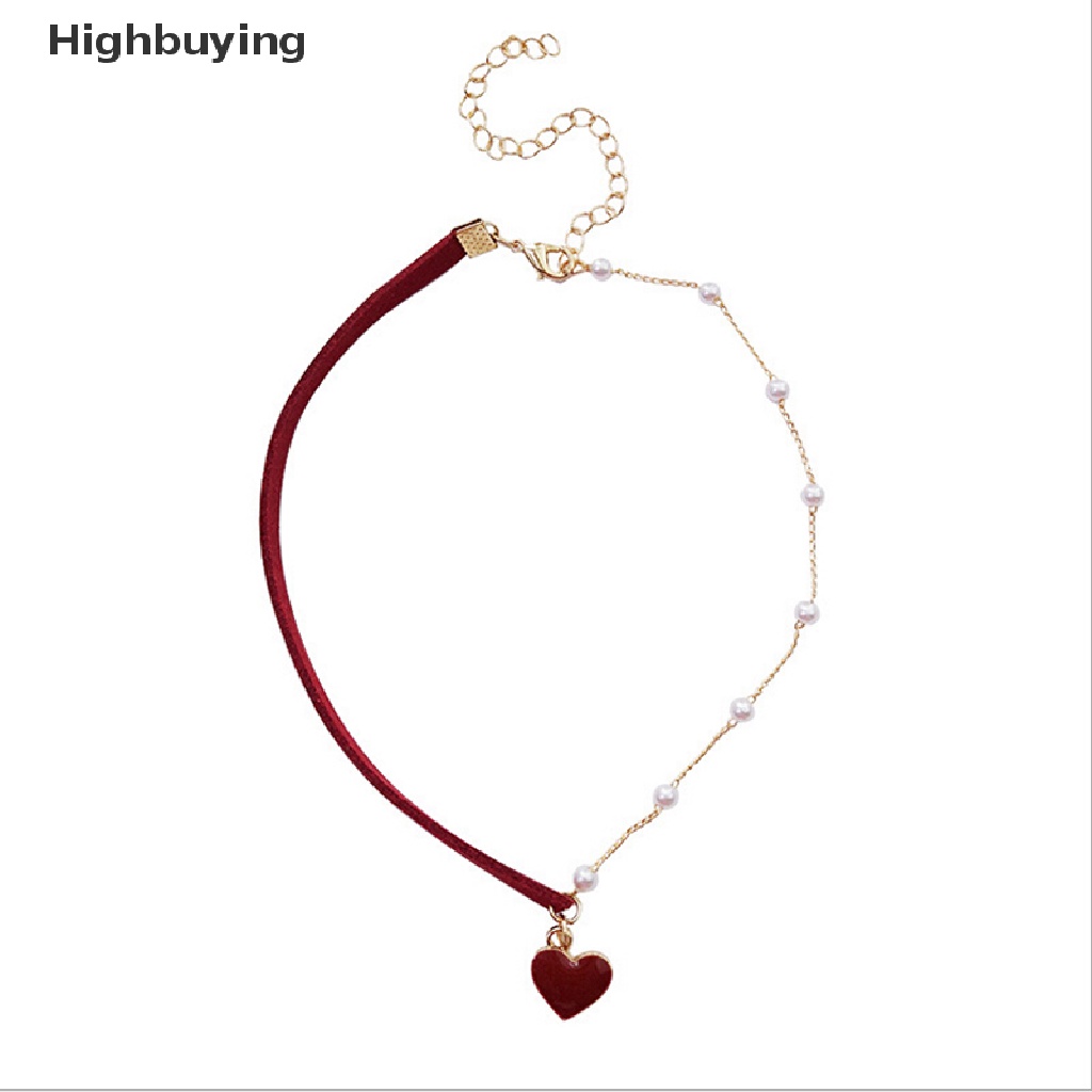 Hbid Fashion Wanita Mutiara Asimetri Chokers Merah Hati Kalung Pesona Perhiasan Hadiah Glory