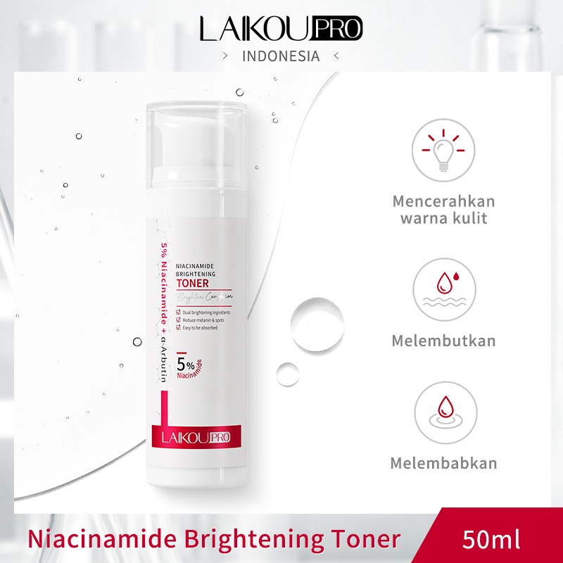 LAIKOU Pro 5% Niacinamide Brightening Toner Mencerahkan Melanin Bintik-bintik 50ml Melembapkan