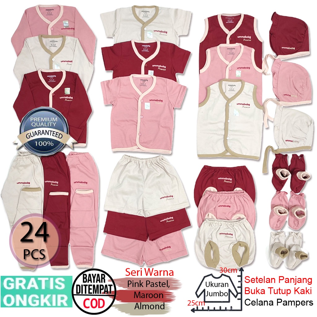 Paket 24 pcs Baju Bayi Newborn 0-6 Bulan Perlengkapan Bayi Baru Lahir Kado Celana Pampers Setelan Panjang Buka Kaki Gift Set Topi Kuncung Sarung Tangan Kaki Persiapan Lahiran Garansi Premium SNI COD Bayar Ditempat Laki Perempuan
