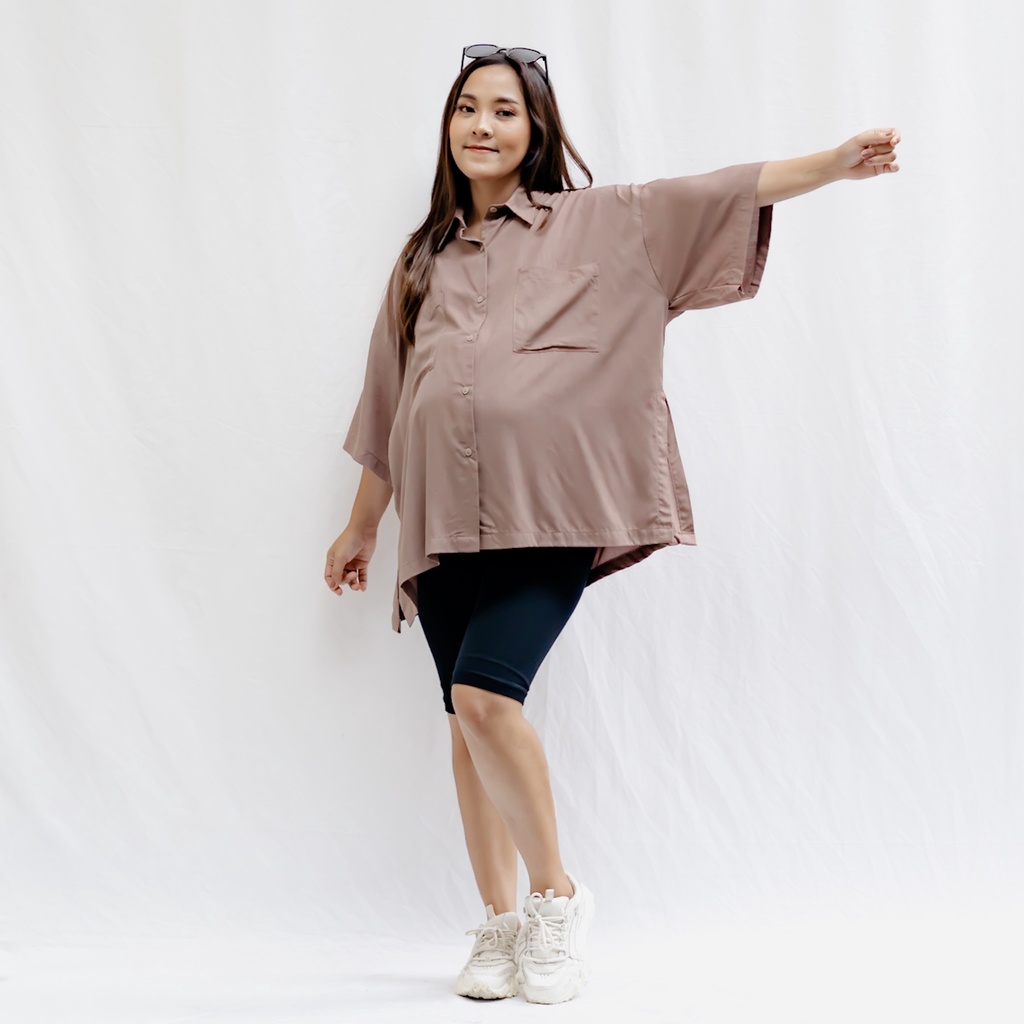 Bajuboo Tisa - Kemeja Oversize Bumil &amp; Busui Friendly Rayon Lengan Pendek