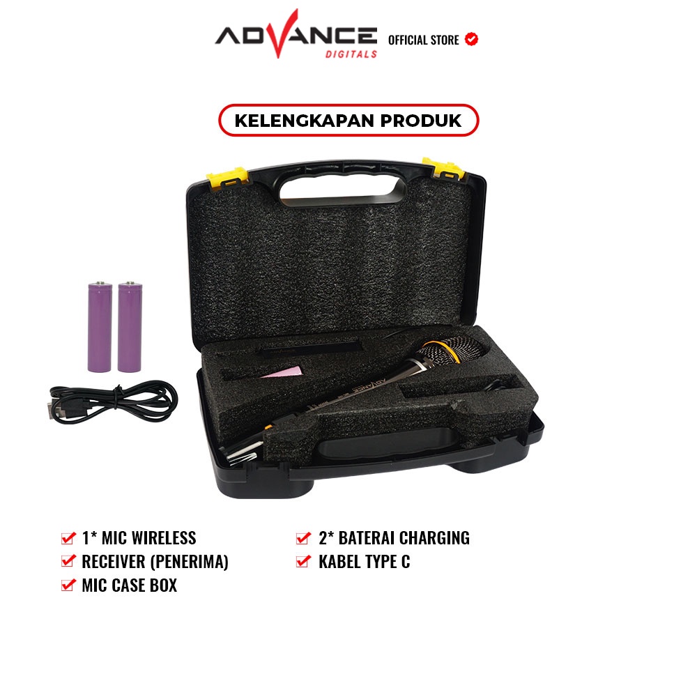 Advance Digitals Mic-105 Microphone Profesional Mic Wireless Gold Bisa di Charger Metalic Silver I Garansi Resmi 1 tahun