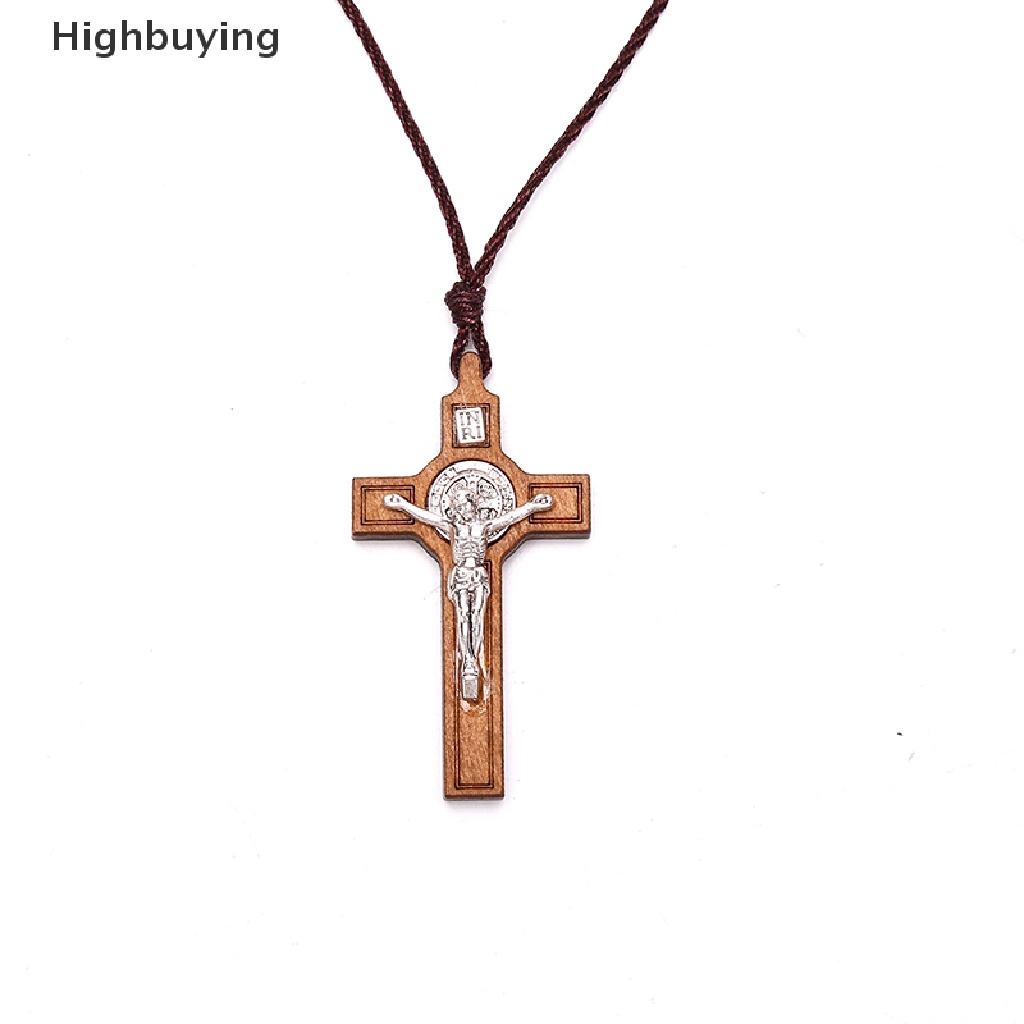 Hbid Retro Kalung Salib Yesus Kayu Logam Liontin Perhiasan Pesona Kalung Hadiah Glory