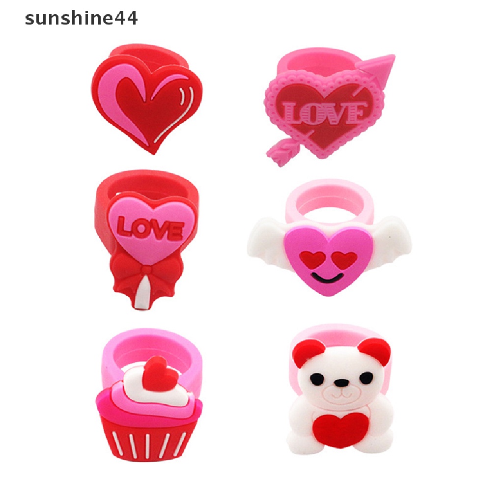 Sunshine Lingkungan Valene's Day Love Angel Ring Gadis Cowok chindren PVC Silicone Ring Handmade Cincin Kartun Anak.