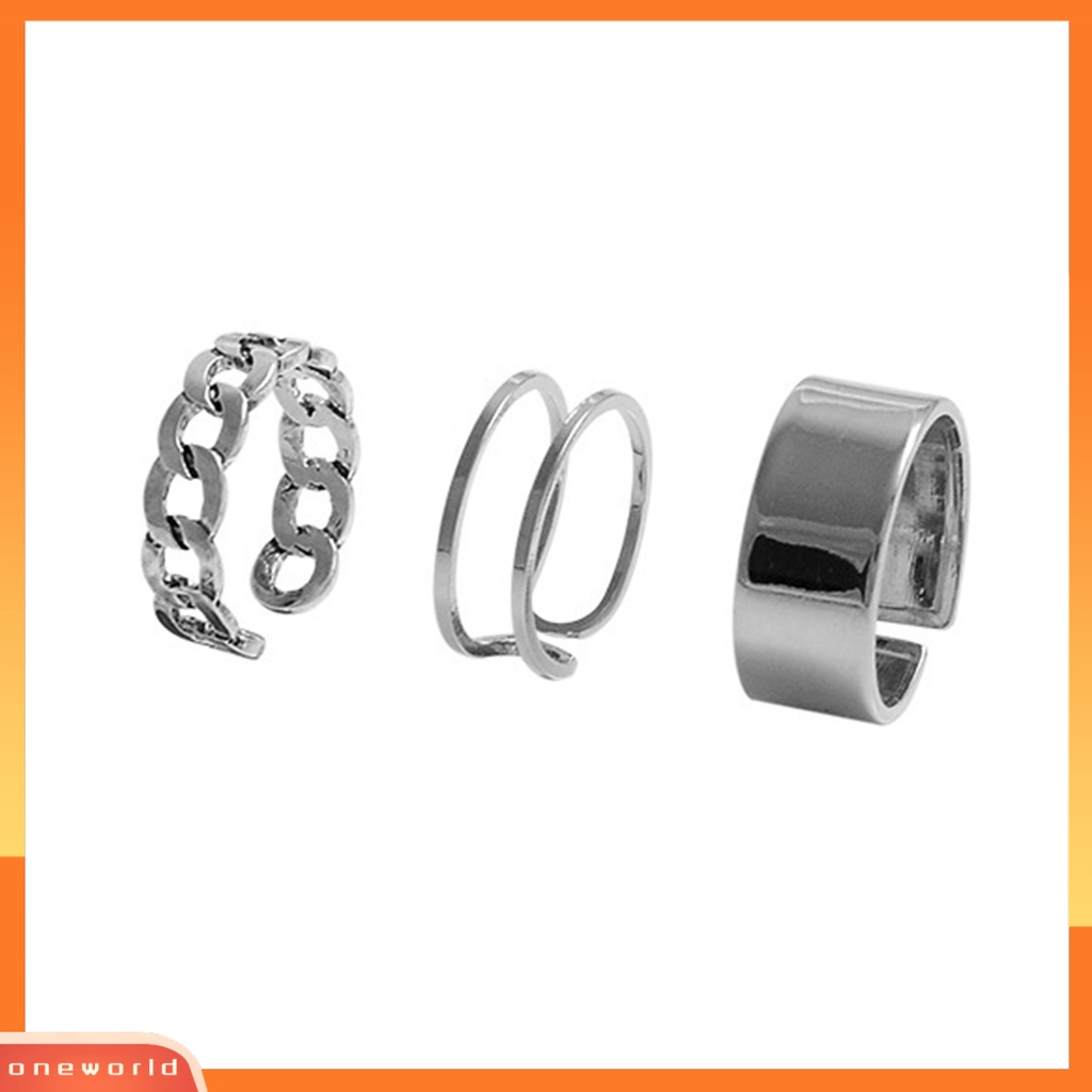 {oneworld} 3pcs Cincin Wanita Kepribadian Hip-hop Adjustable Open End Finger Joint Dekorasi