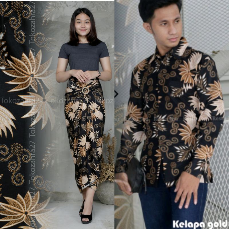 Couple Kemeja Batik Rok Lilit batik Lengan Panjang MOTIF KELAPA