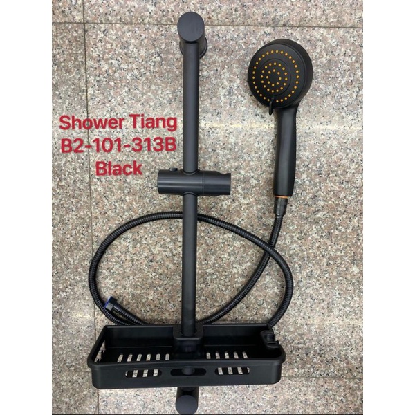 Shower Tiang Stainles Hitam Set - Tiang Shower 3 in 1 Stainles + Rak Sabun Shampo Black - Shower Tiang Set
