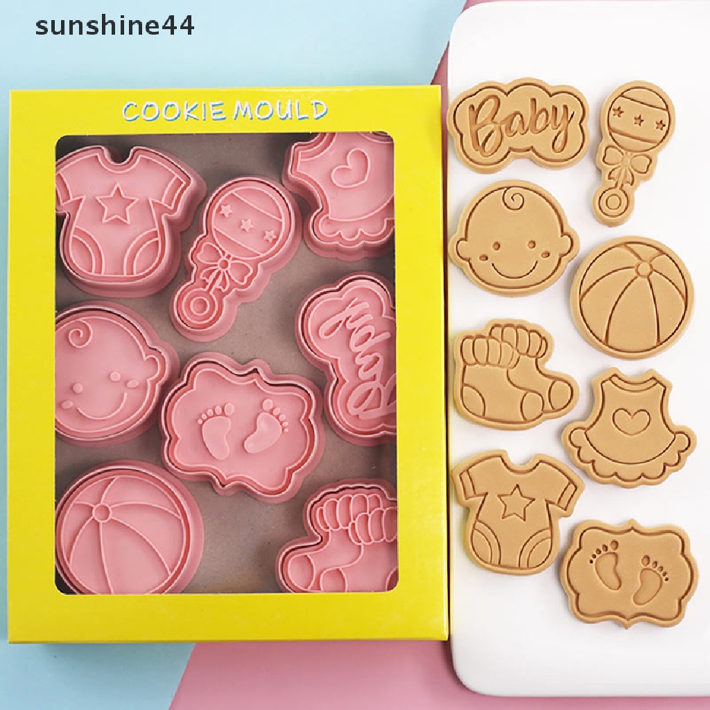 Sunshine 8pcs/Set DIY Bayi Kartun Biskuit Cetakan Cookie Cutter 3D Biskuit Cetakan Plastik Baking Cookie Stamp Cookie Decorag Tools.