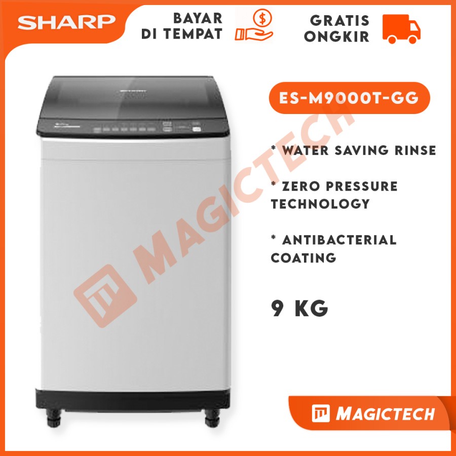 MESIN CUCI SHARP 9 KG ES-M9000T-GG - AUTOMATIC/TOP LOADING