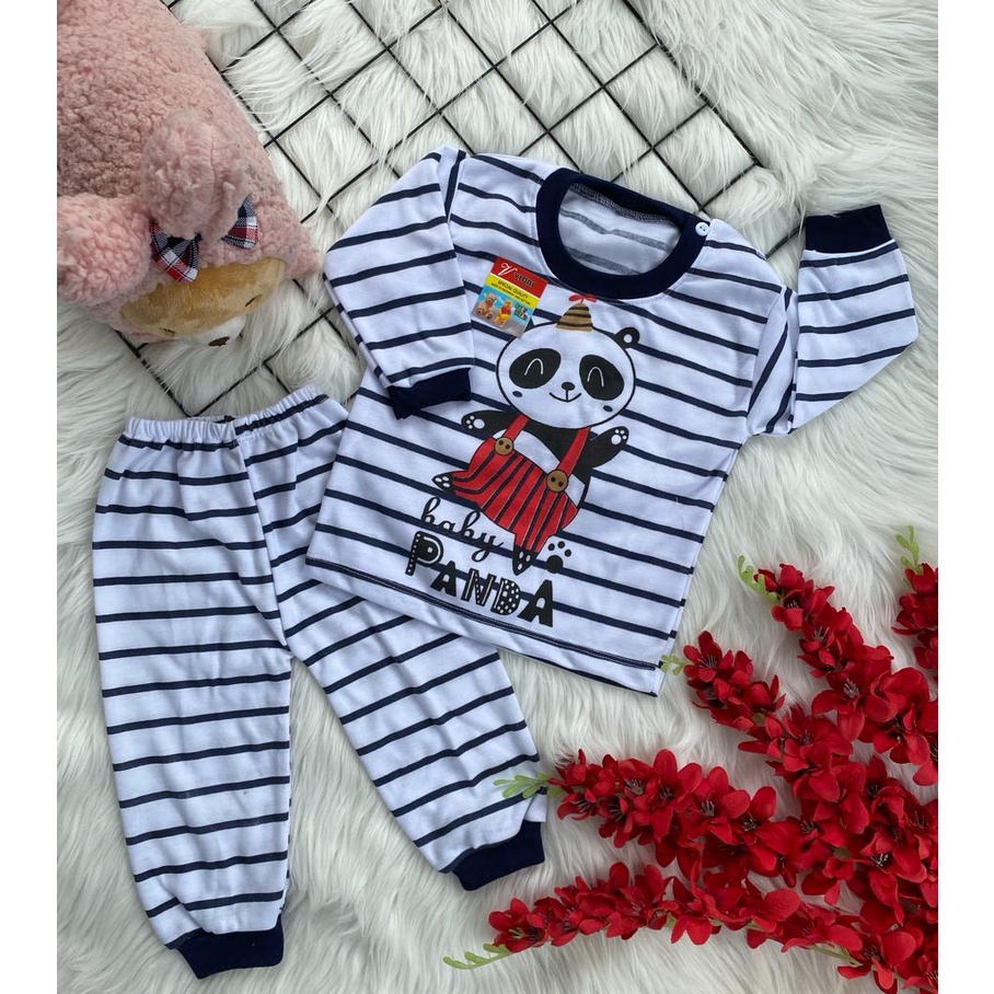 stelan baju bayi laki laki perempuan lucu murah motif BABY PANDA SALUR PANJANG 3-18 bulan