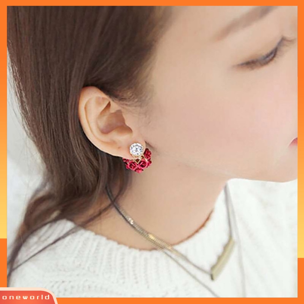 {oneworld} Ear Studs Indah Desain Bola Bunga Mawar Bahan Alloy Berlian Imitasi Anting Untuk Perjamuan