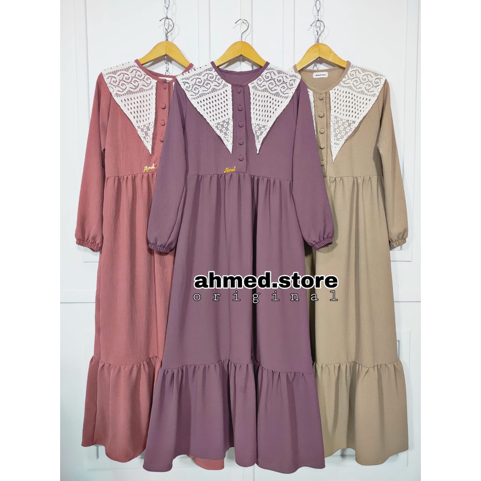 GAMIS CRINGKLE PREMIUM KERAH BROKAT/GAMIS MIDI DRESS KRINGKLE AIRFLOW/MIDI KERAH SALVINA BROKAT