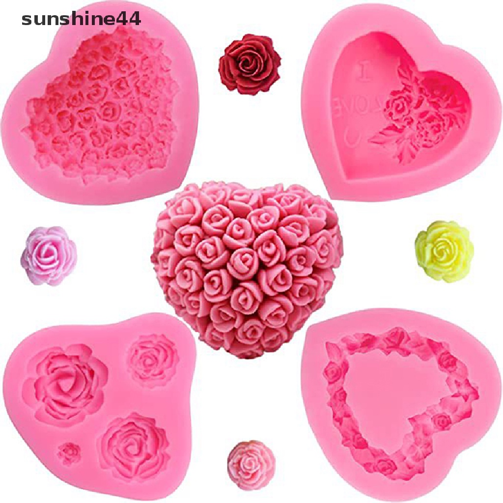 Sunshine 1Pc Heart Rose Shape Silicone Sugarcraft Cetakan Cupcake Baking Decorag Mould.