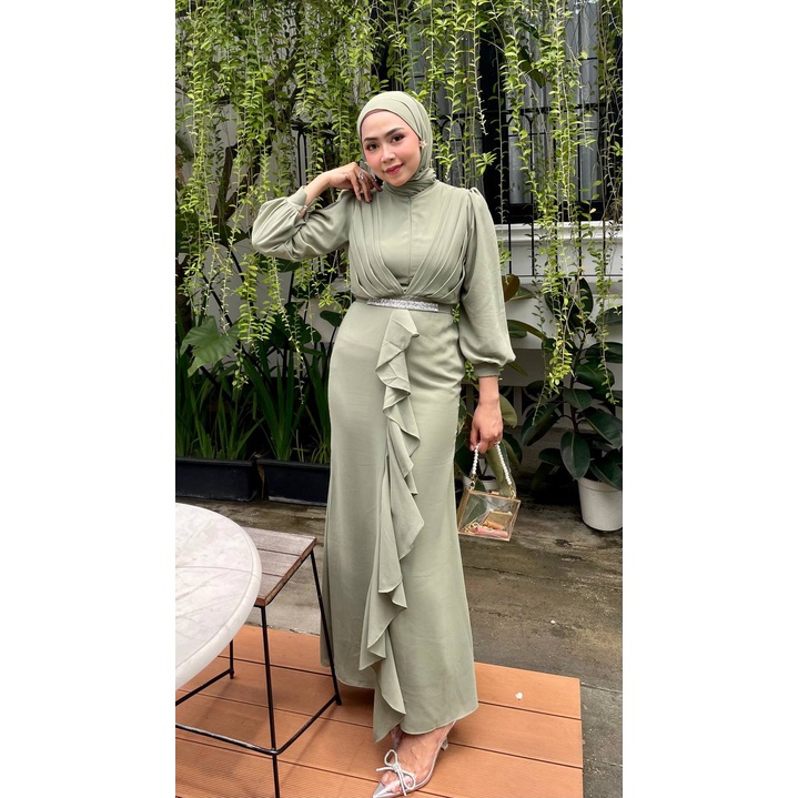 Siena Long Dress Ceruti Baju Kondangan Gratis Ikat Pinggang Swaroski Gamis Pesta Busui Friendly Gaun Prewedding Seragam Bridesmaid