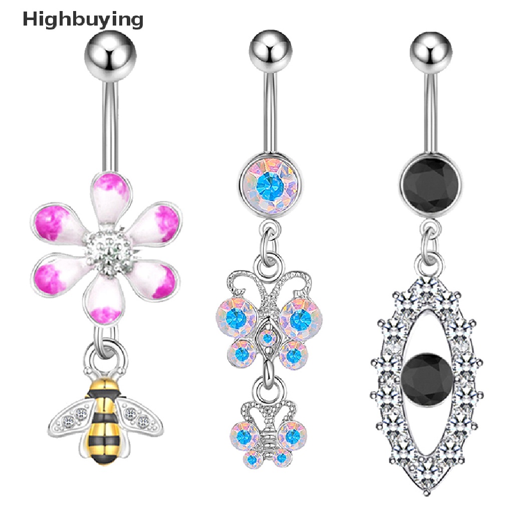 Hbid Bunga Hati Kristal Pusar Belly Button Rings Liontin Pusar Cincin Perhiasan Tubuh Glory