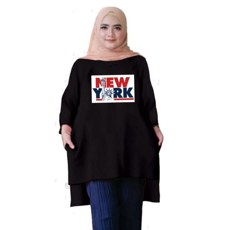 Atasan Baju Tunik Kaos Wanita Dewasa Oversize LD 130 Cm Terbaru 2023 Viral Gambar DTF Bahan Kaos Babyterry . Atasan Baju Wanita Santai Tunik Wanita Dewasa CewekJumbo Kekinian Murah Big Size NEW YORK